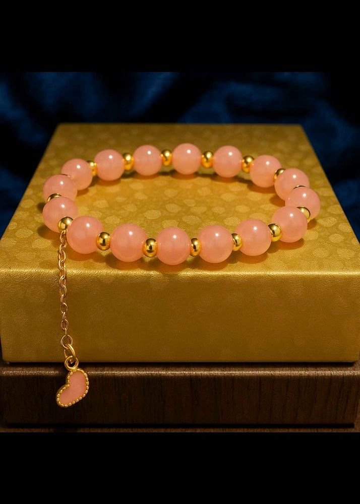 Rose Quartz Beaded Bracelet with Heart Charm