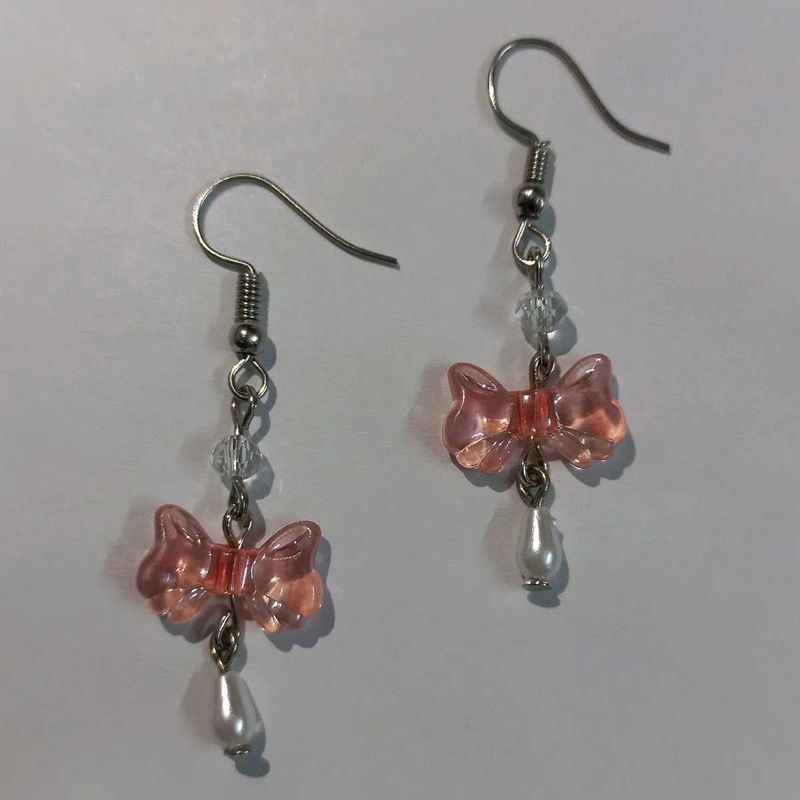 Handmade Bow Earrings with Drop