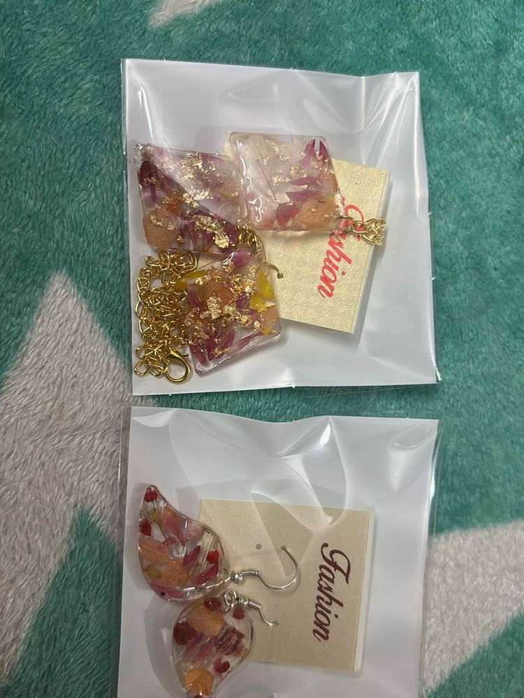 Handmade Floral Resin Earrings  necklace setJewelr