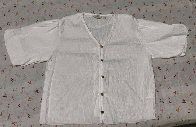 Vintage White Textured Button-Up Top
