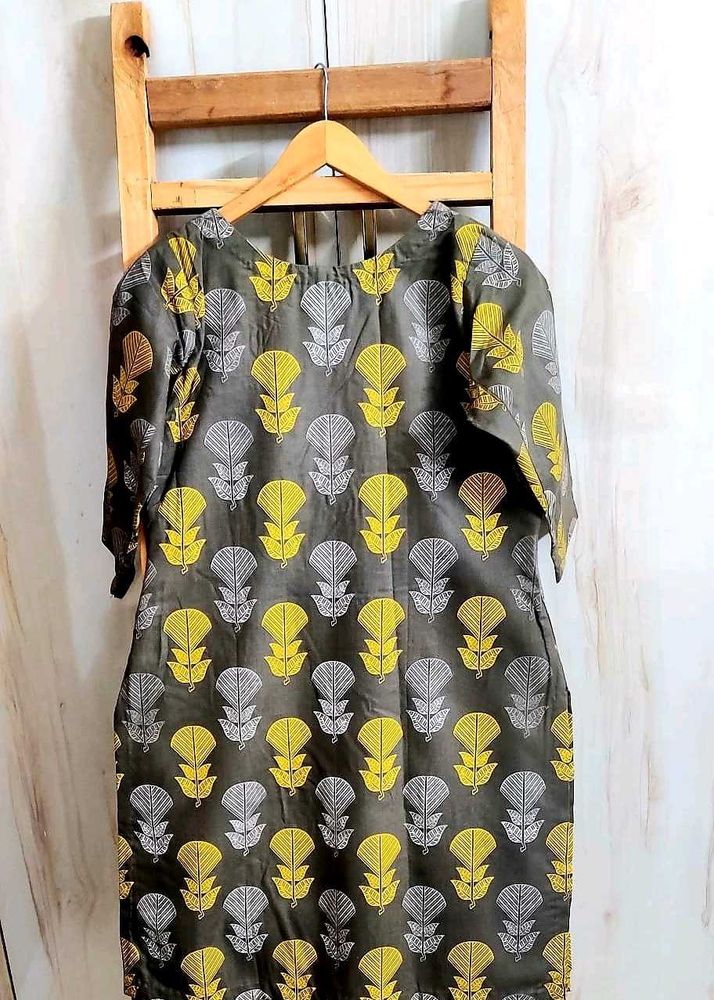 Grey Floral Print kurti size-34