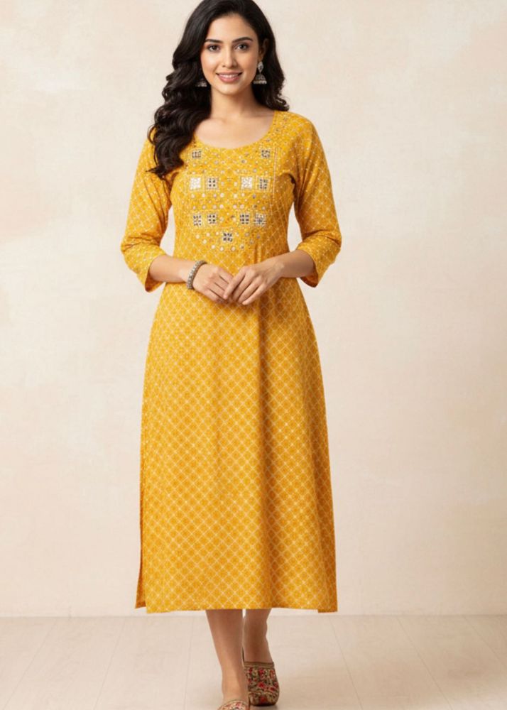 Elegant Yellow Printed Kurta