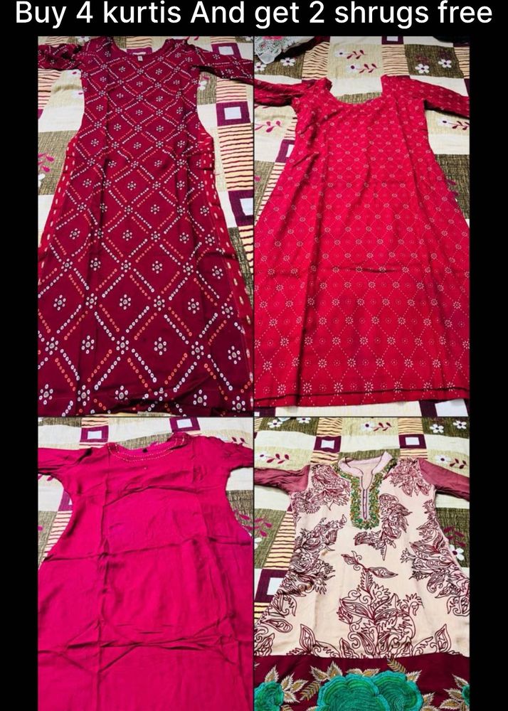 4 Kurtis + 2 Free Shrugs