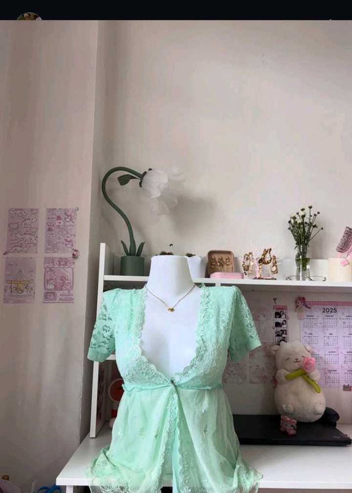 Mint Lace detail mesh Top