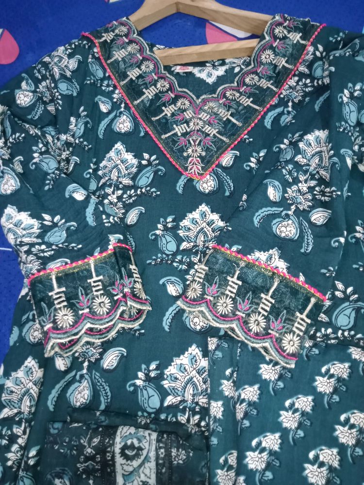 Teal Blue Kurta Set Pure Cotton