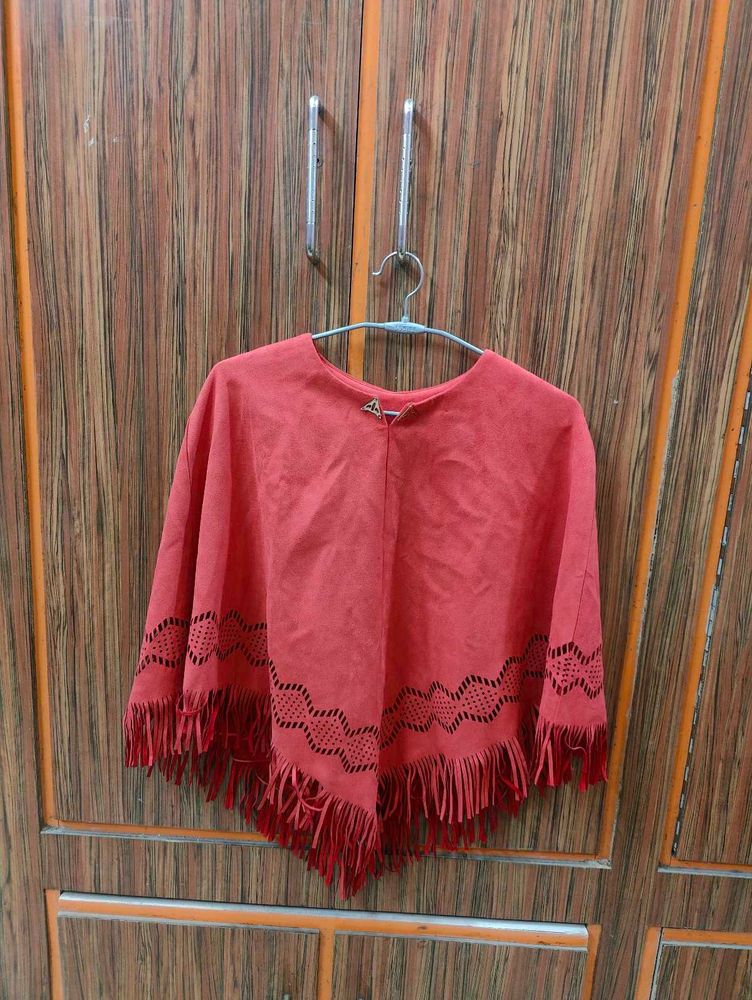 Red Fringe Poncho