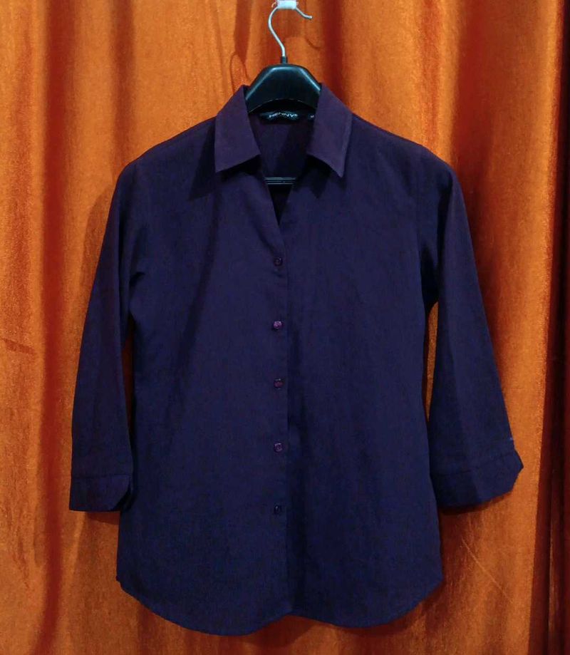 Purple 3/4 Sleeve Button-Down