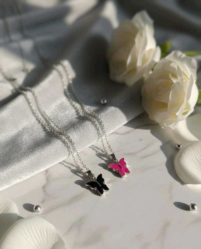 2 Butterfly Pendant Necklaces