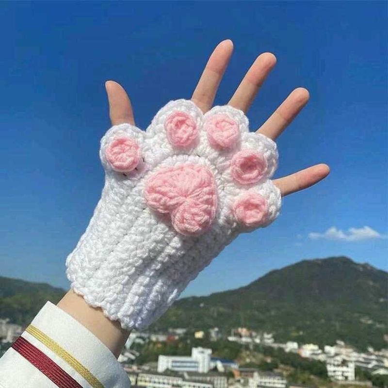 Crochet White Paw Gloves 🐾