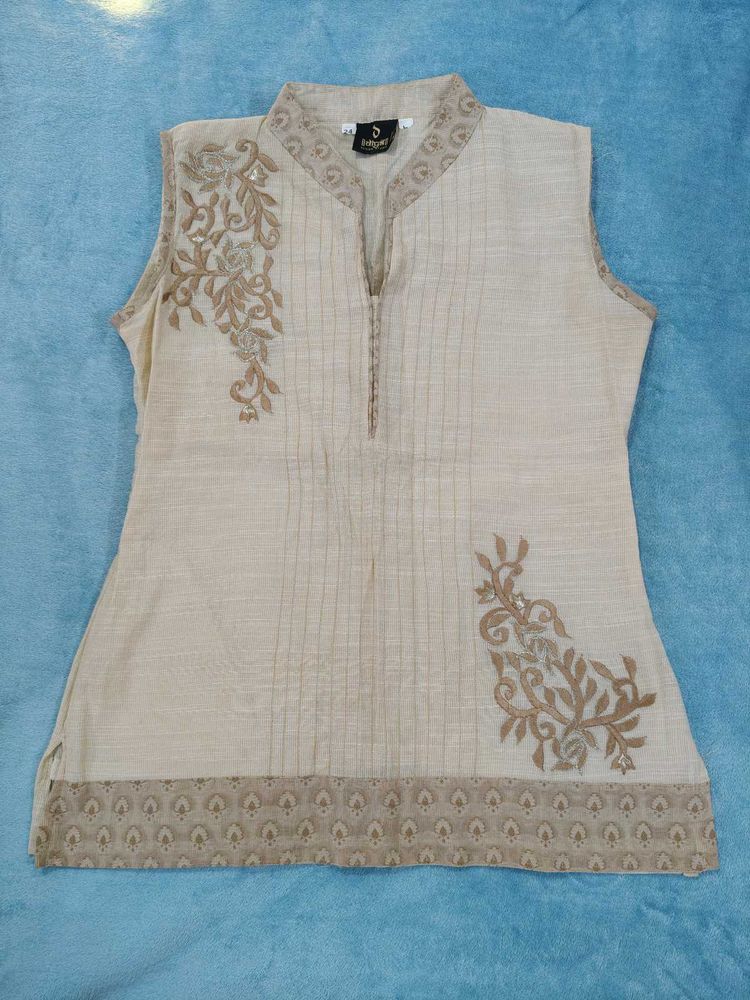Tan Embroidered Kurti-top