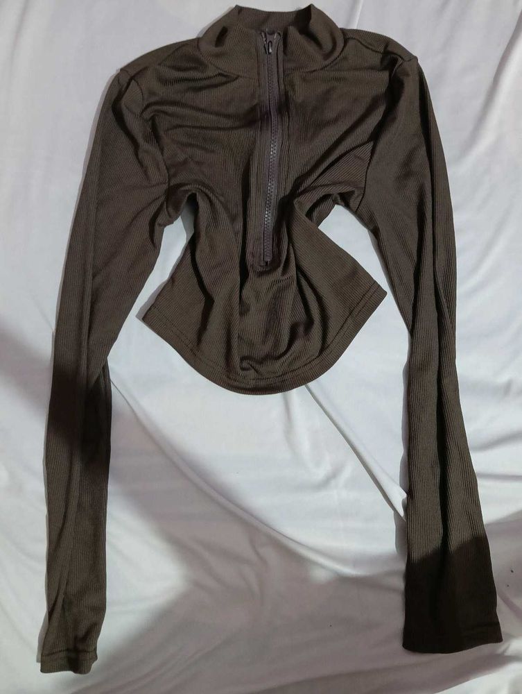 Brown Zip Up Top