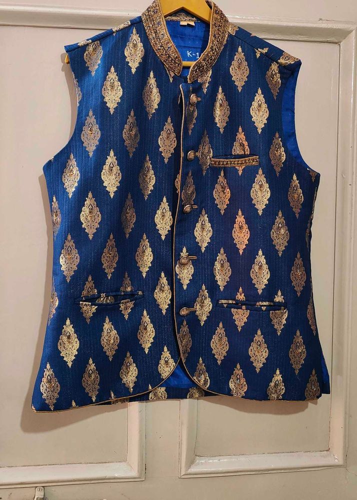 Navy Blue Jacket &amp; Gold Kurta