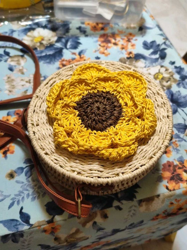 Mauritius Bamboo Yellow Flower Bag With Sling