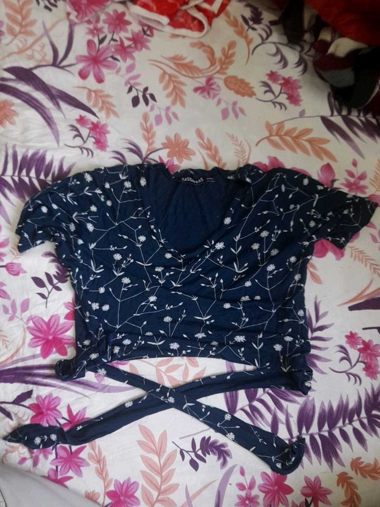 Floral Crop Top with Wrap Tie