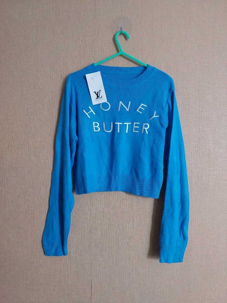 Blue Honey Butter Cropped Sweater