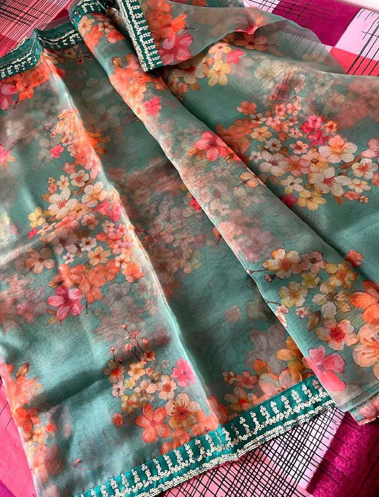 Unused Floral Organza Saree