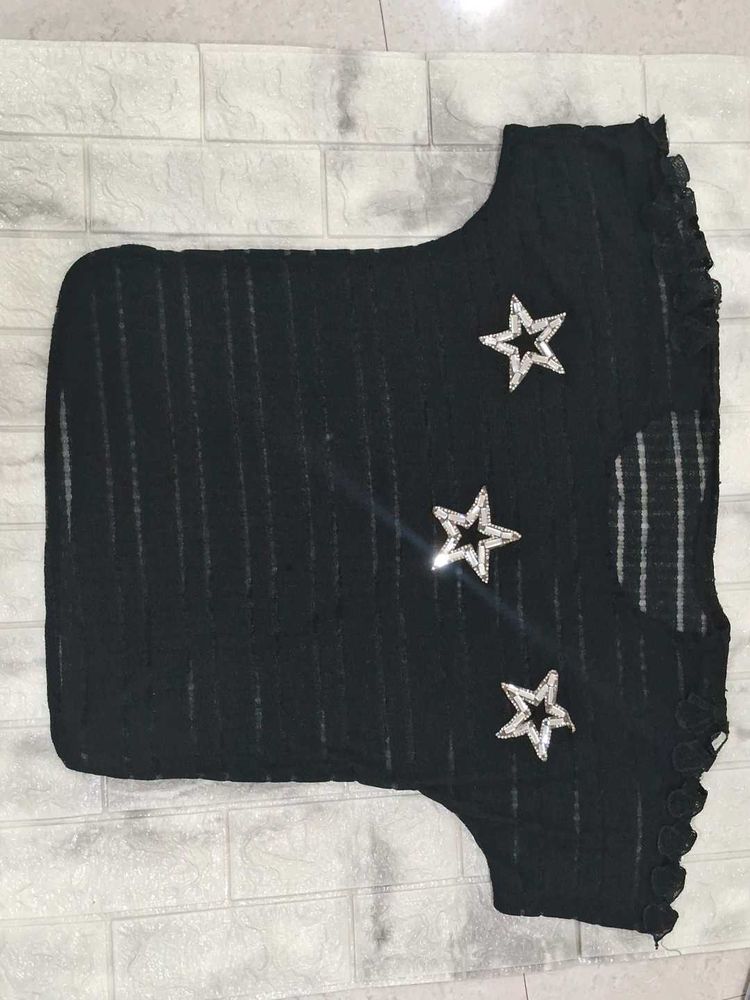 Star Embellished Black Top