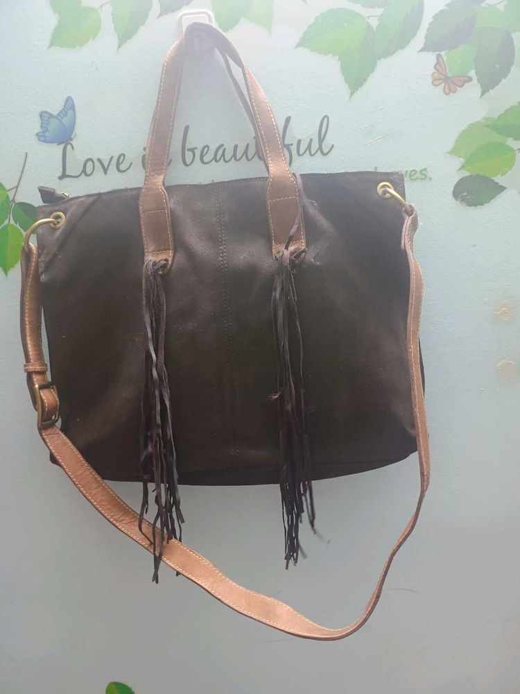 Brown Suede Fringe Laptop Bag