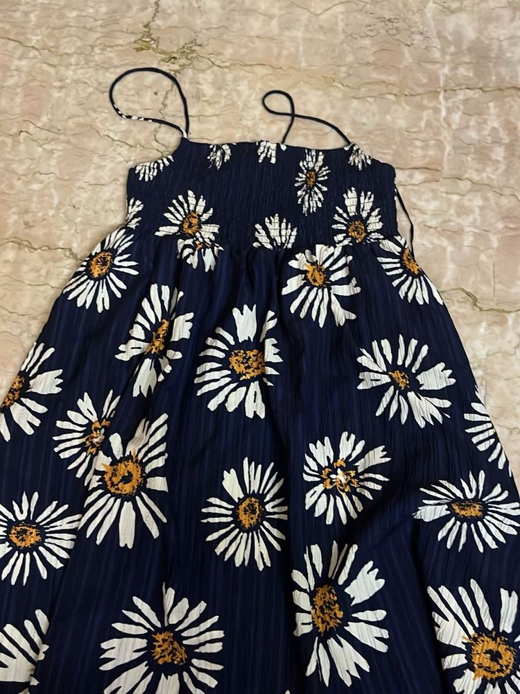 Navy Blue backless floral dress