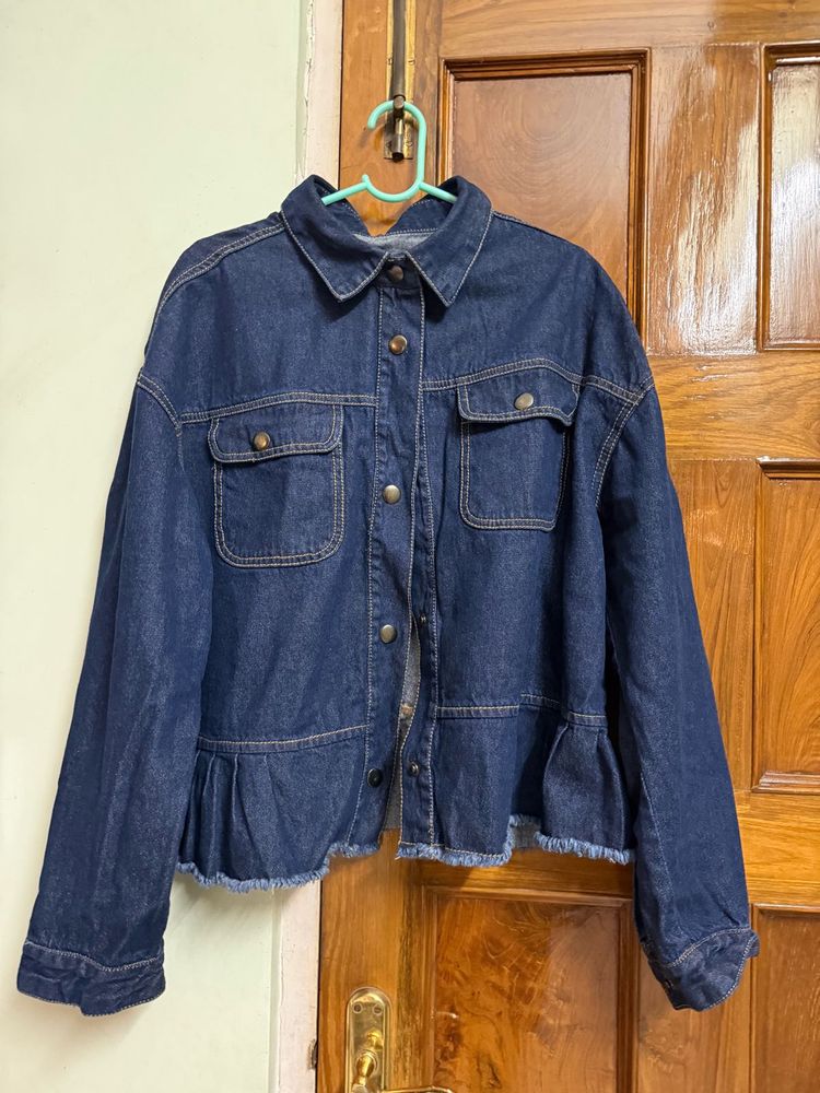 Denim Jacket with Ruffle Hem