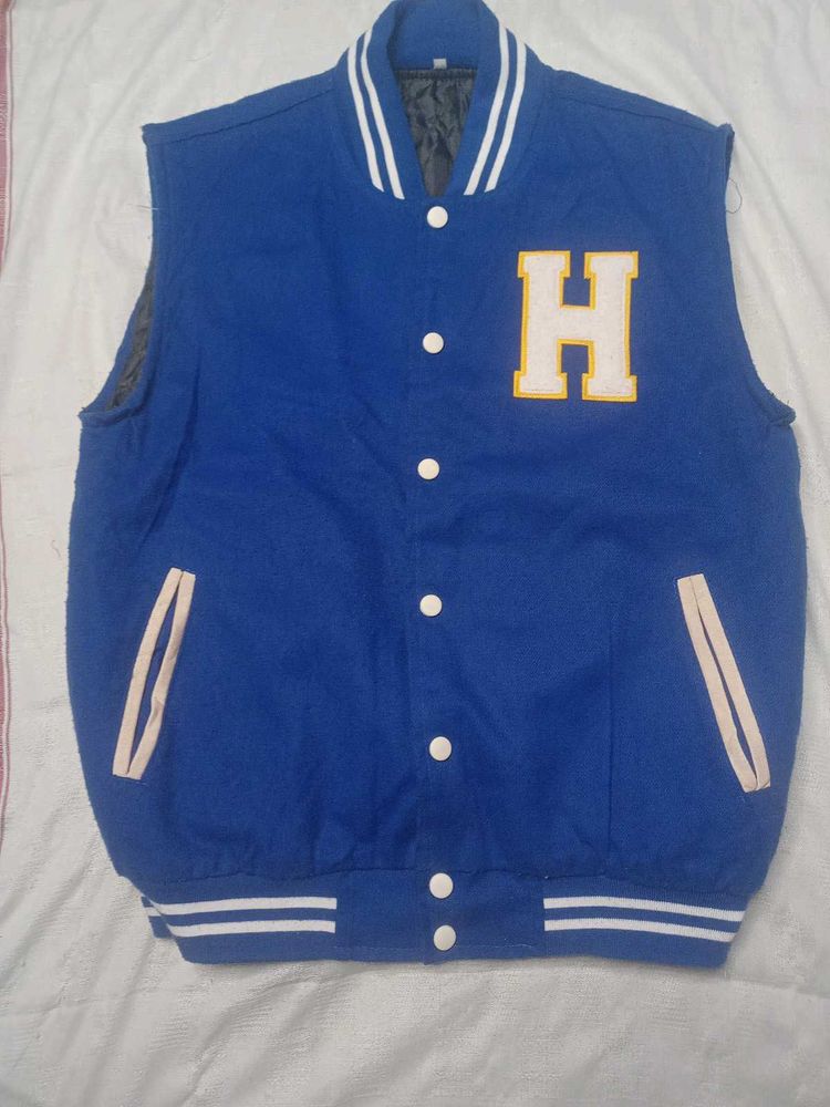 Blue Varsity Sleeveless Jacket