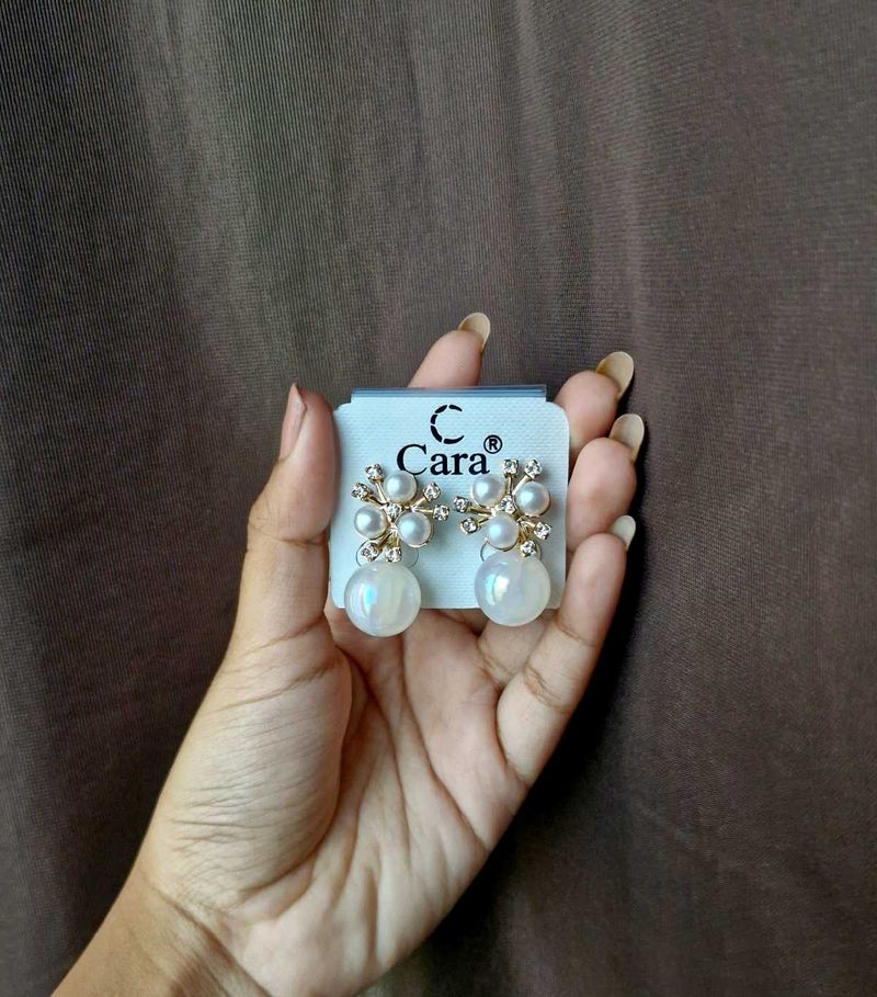 Cara Double Pearl Drop Earrings with Crystal