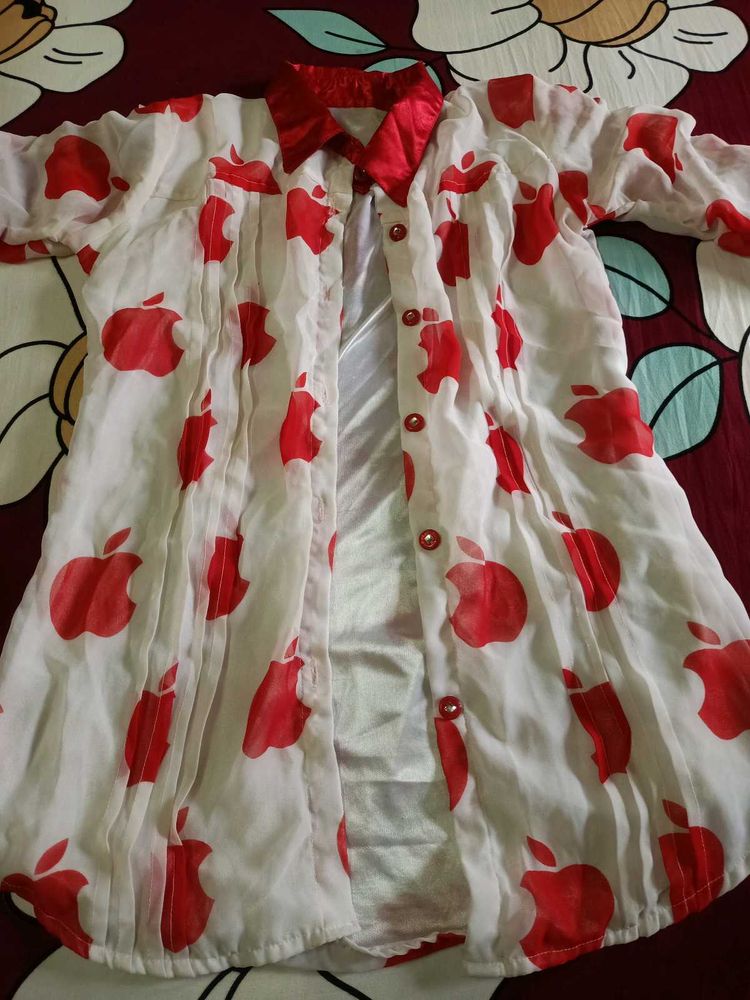 Apple Print Sheer Shirt  For Women