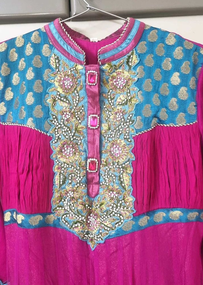 Wedding Wear Pink &amp; Blue Anarkali Dress