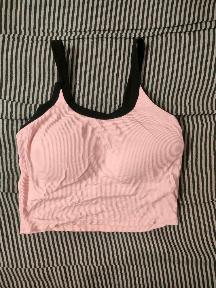 Pink Ribbed Bralette Top