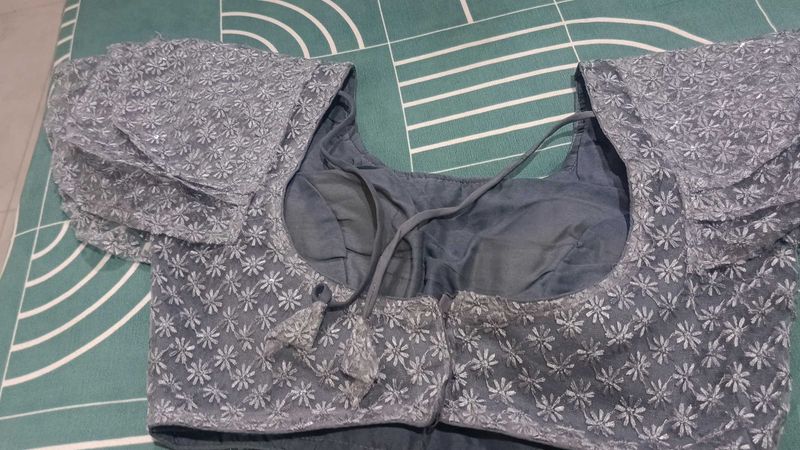 Gray Frill Sleeve Blouse