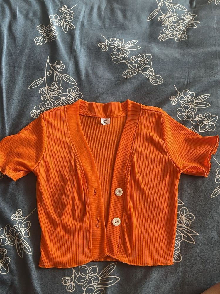 Orange Ribbed Knit Cardigan