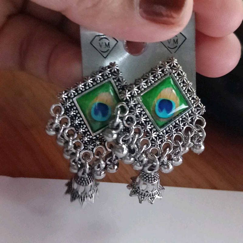 Silver Peacock Jhumka