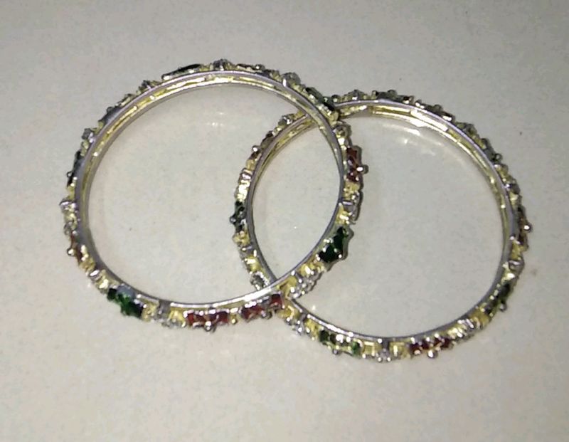 2 Bangles,  Kada With Studs And Red &amp; Green