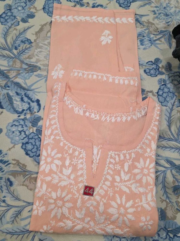 Peach  chikankari Embroidered Kurta