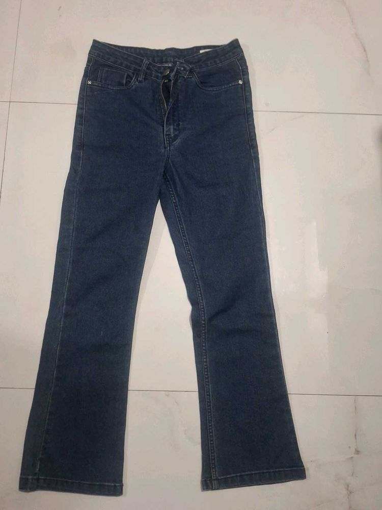 Dark Blue Flared Denim Jeans