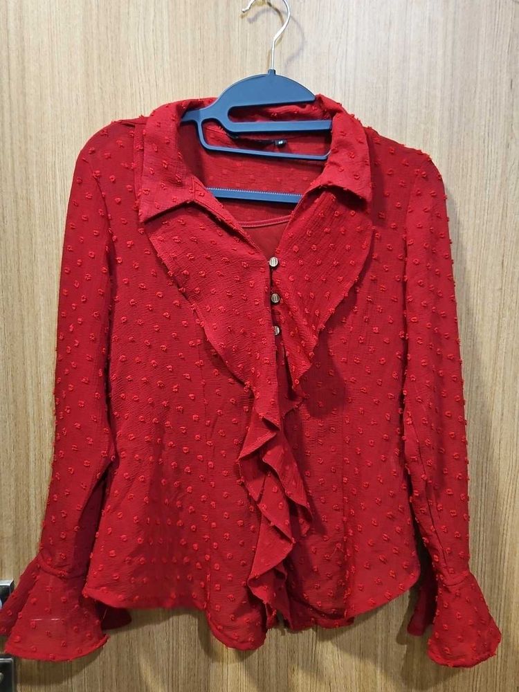 Red Ruffle Blouse