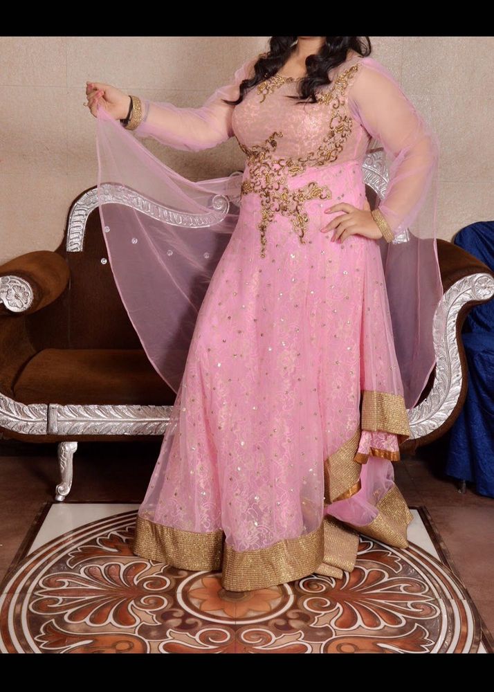 Elegant Pink Embroidered Evening Gown