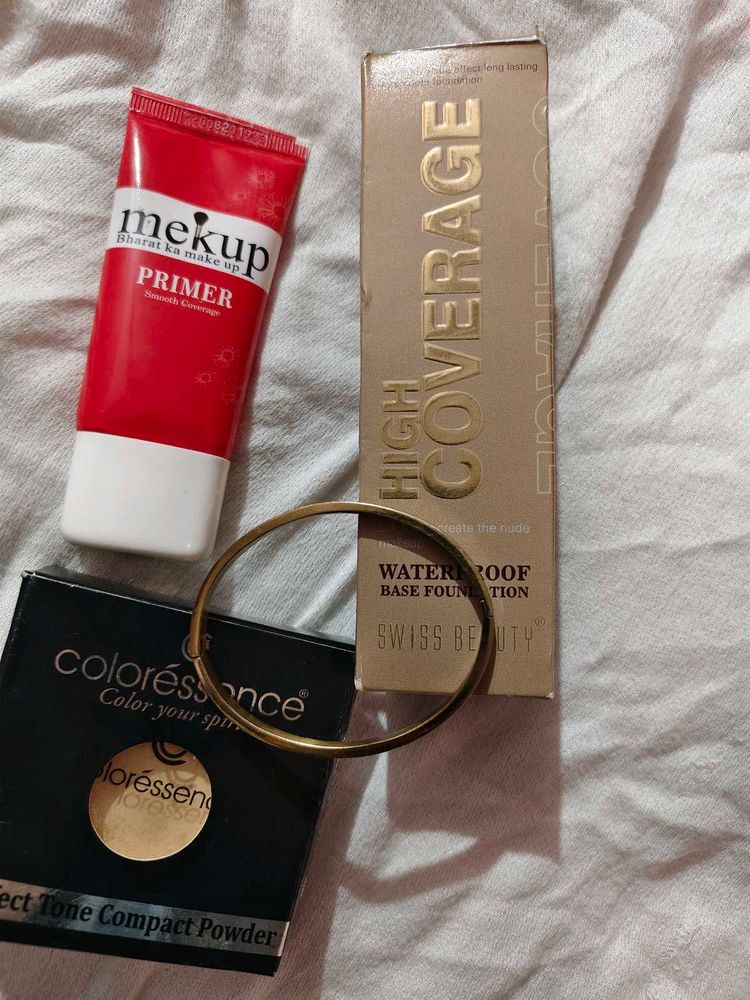 foundation, primer, compact,golden jwellery.