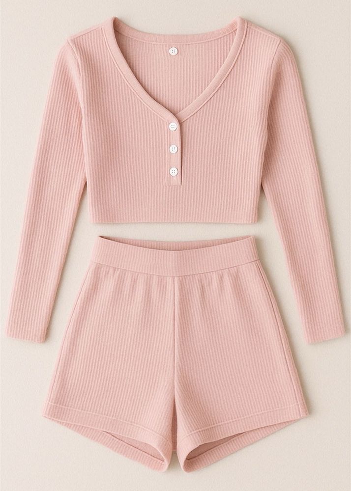 Blush Pink Ribbed Co-ord Set