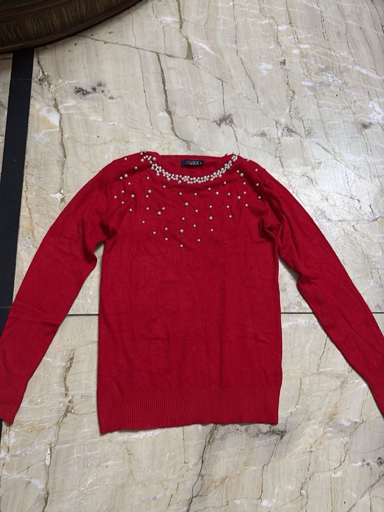 Red Beaded Sweater
