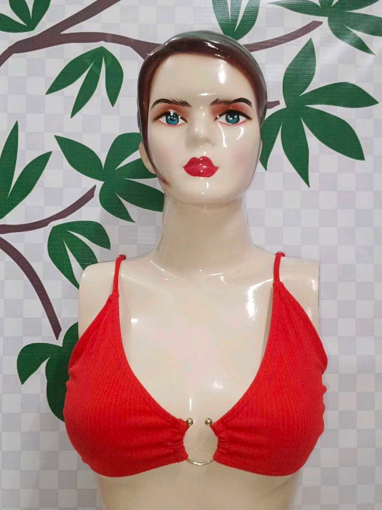 )200)Red Ring Detail Bralette Top