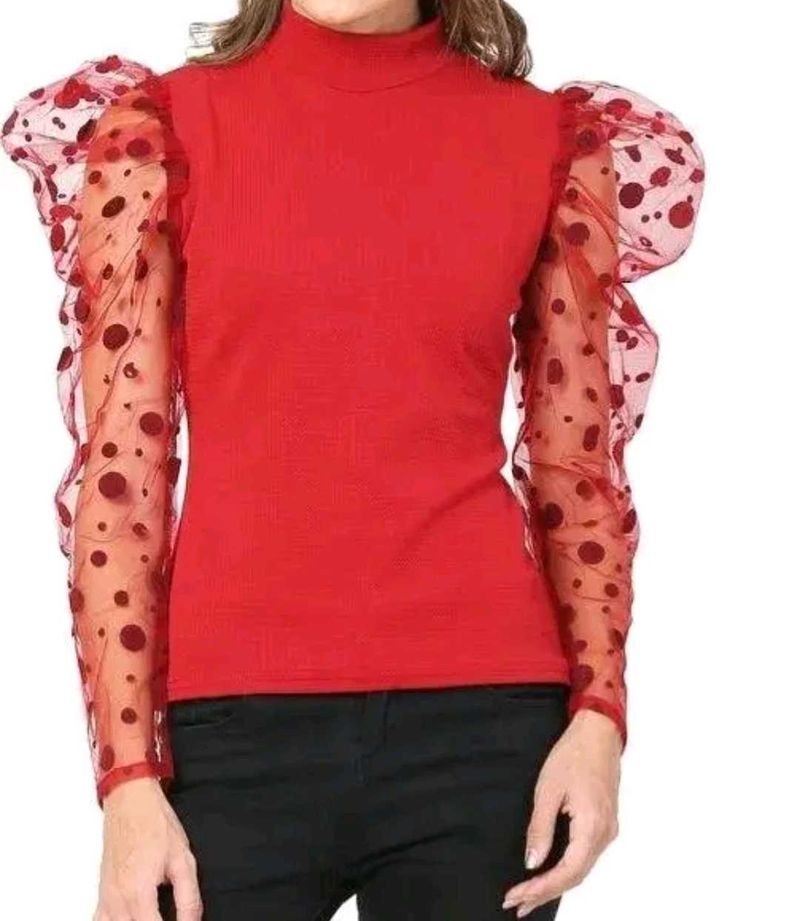 Red Polka Dot Sleeve Top