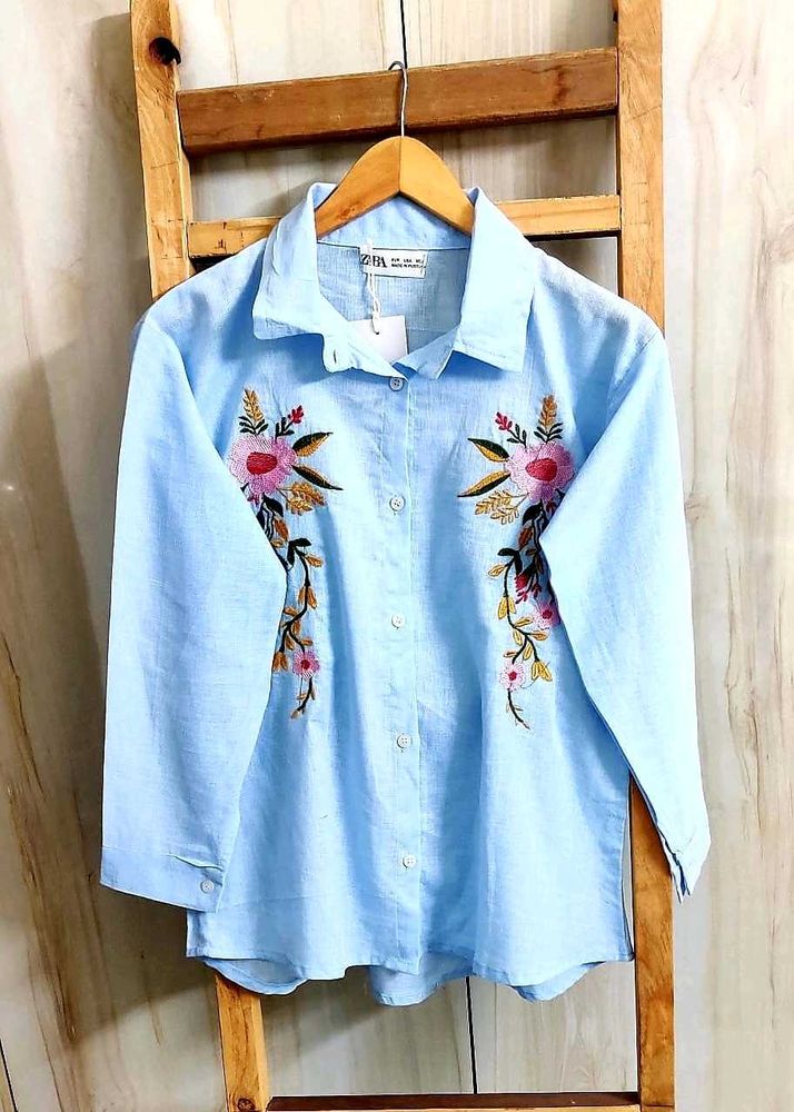 Floral Embroidery Work Cotton Shirt Size-36