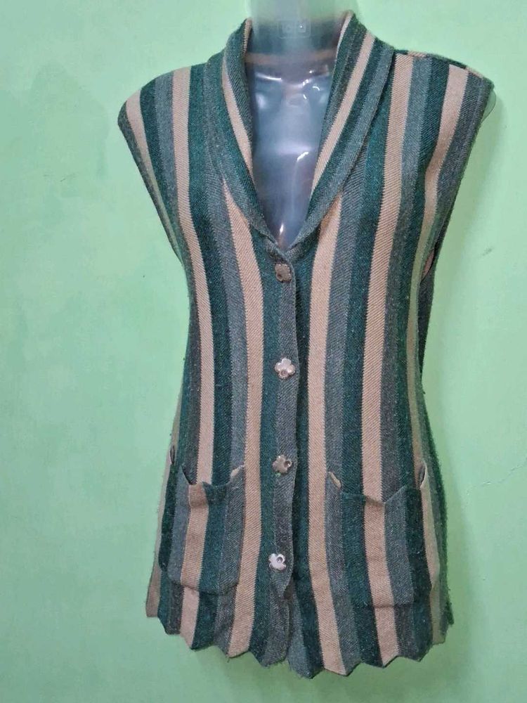 Striped Sleeveless Cardigan