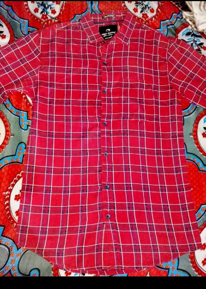 Red Plaid Button-Down Shirt Medium