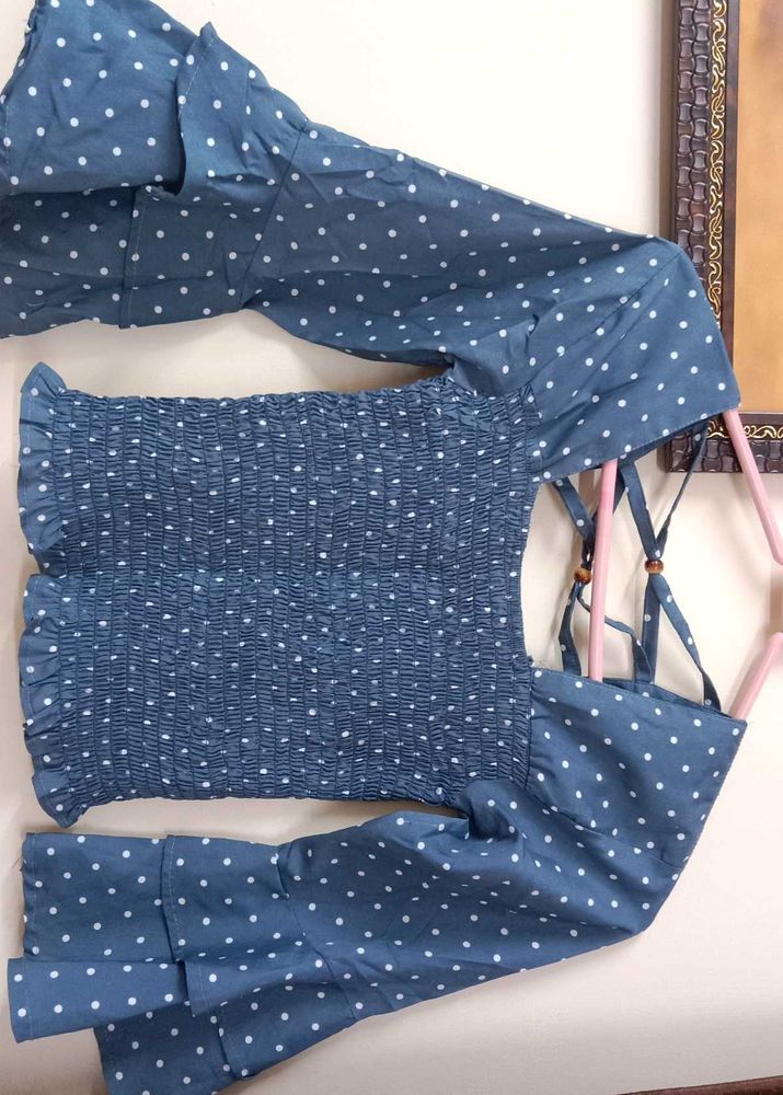 Polka Dot Smocked Crop Top