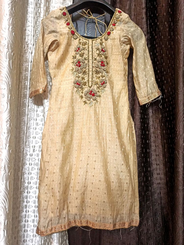 Hand Work Kurti With Net Salwar Suit