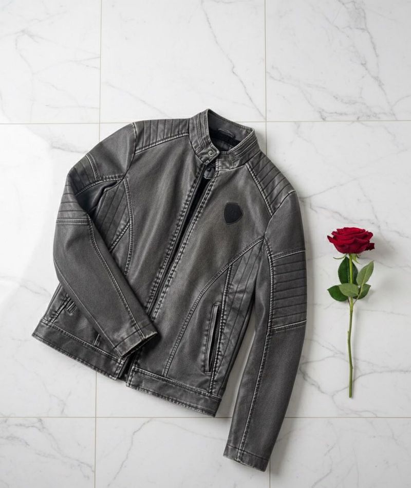 Charcoal Gray Leather Jacket
