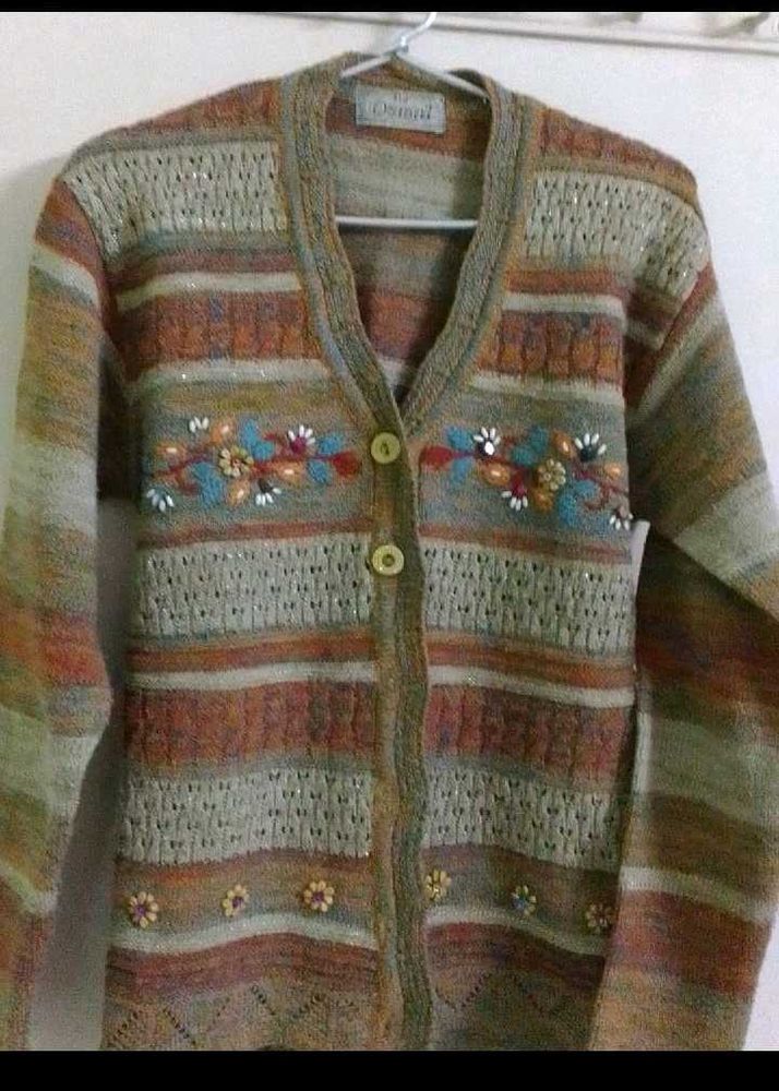 Pure Wool Embroidered Cardigan