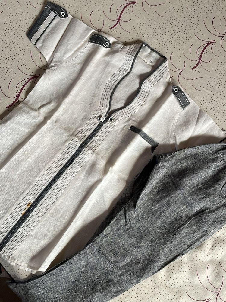 White Grey Kurta Pyjama Set